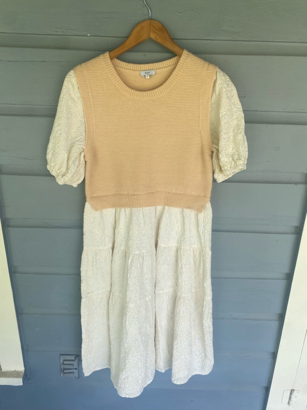 VOY Be Your Own Joy Camel Layered Midi Dress Medium - Picture 3 of 6